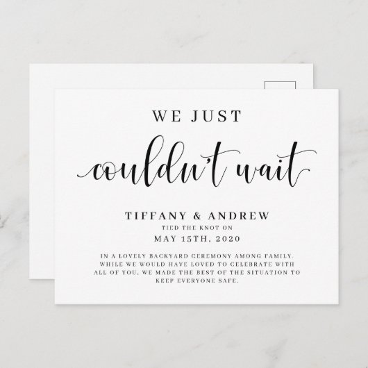 We konden gewoon niet wachten. aankondigingskaart (Voorkant / Achterkant)