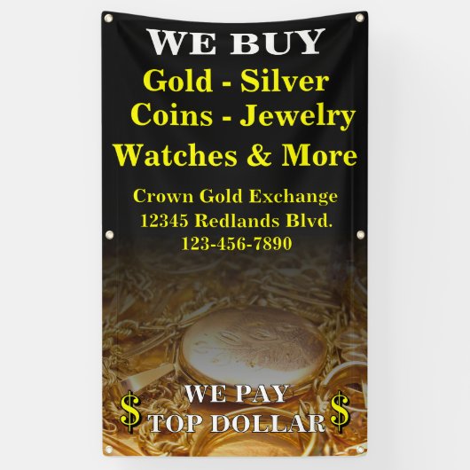 We kopen gouden zilveren munten sieraden zijwand spandoek (Verticaal)