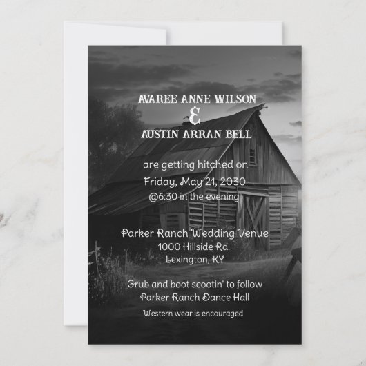 We krijgen Hitched Westerne bruiloft uitnodiging (Achterkant)