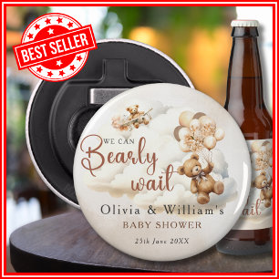 We kunnen bijna niet wachten Baby Shower Button Flesopener