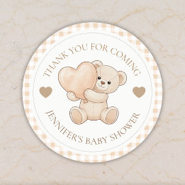 We kunnen bijna niet wachten Teddybeer-babyfeestje Ronde Sticker