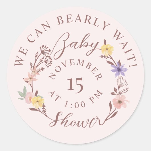 We kunnen bijna wachten Baby shower bloemenkrans r Ronde Sticker (Voorkant)