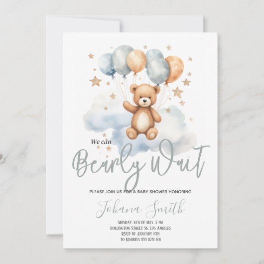 We kunnen bijna wachten op Blue Beer Baby shower Kaart (Voorkant)