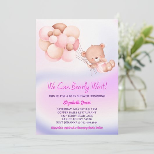 We kunnen bijna wachten op roze Paarse meisje Baby Kaart (Staand voorkant)