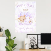 We kunnen bijna wachten Paarse Baby shower welkom  Poster (Thuiskantoor)