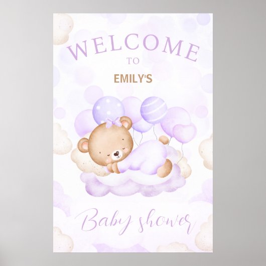We kunnen bijna wachten Paarse Baby shower welkom  Poster (Voorkant)