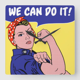 We kunnen het! Rosie the Riveter Remix Pop Art Vierkante Klok