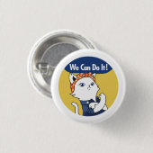 We kunnen het! White Cat Rosie de Riveter Button (Voorkant /achterkant)