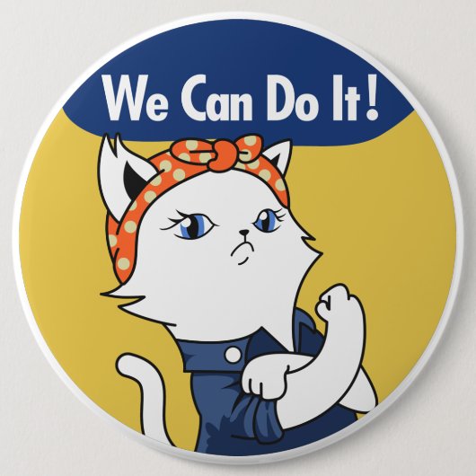 We kunnen het! White Cat Rosie de Riveter Button (Voorkant)