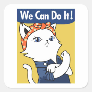 We kunnen het! White Cat Rosie de Riveter Square S Vierkante Sticker