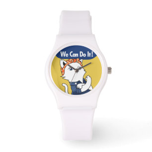 We kunnen het! White Cat Rosie de Riveter Watch Horloge