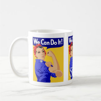 We kunnen het zuster Woman Scarf Yellow Blue Koffiemok