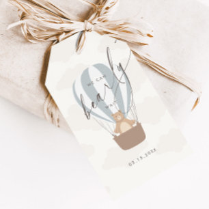 We kunnen nauwelijks wachten Baby Boy Blauwe Bal Cadeaulabel