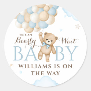 We kunnen nauwelijks wachten ballon beer baby boy ronde sticker
