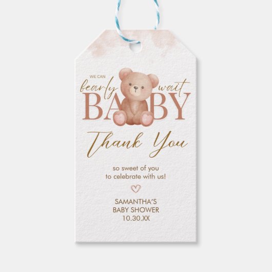 We kunnen nauwelijks wachten Beer Baby shower guns Cadeaulabel (Voorkant)