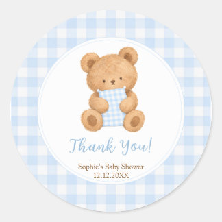 We kunnen nauwelijks wachten Beer Jongen Baby Show Ronde Sticker