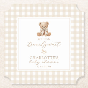 We kunnen nauwelijks wachten Neutrale teddybeer ba Kartonnen Onderzetters