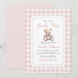 We kunnen nauwelijks wachten Roze Beer Baby Shower Kaart