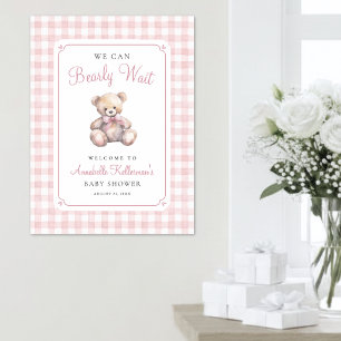 We kunnen nauwelijks wachten Roze Beer Baby Shower Poster