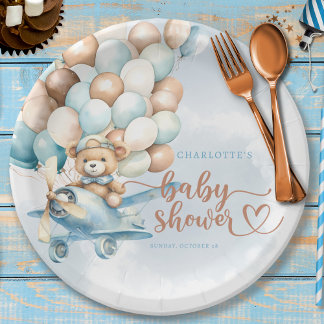 We kunnen nauwelijks wachten! Teddybeer blauw Baby Papieren Bordje