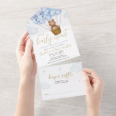 We kunnen nauwelijks wachten Teddybeer Blauw Jonge All In One Uitnodiging (Afscheurbaar)