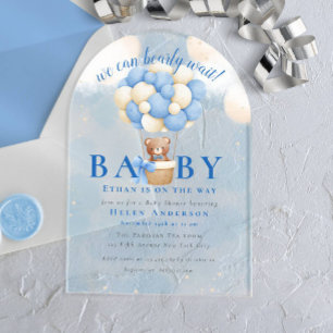 We kunnen nauwelijks wachten Teddybeer Jongen Baby Acryl Uitnodigingen