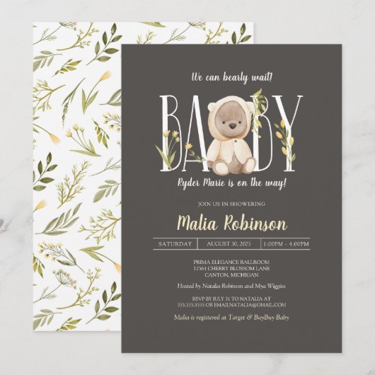 We kunnen wachten. Teddy Bear Yellow Baby shower Kaart (Voorkant / Achterkant)