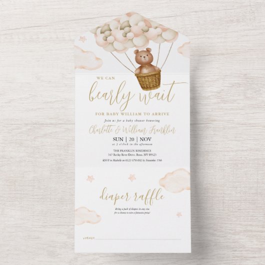 We kunnen wachten tot Teddy Bear Baby shower All In One Uitnodiging (Binnen)