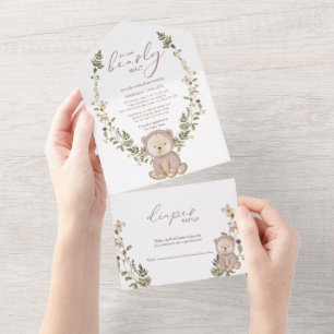We kunnen wachten tot Teddy Bear Baby shower All In One Uitnodiging
