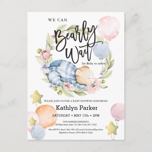 We kunnen wachten tot Teddy Bear Baby shower Briefkaart (Voorkant)