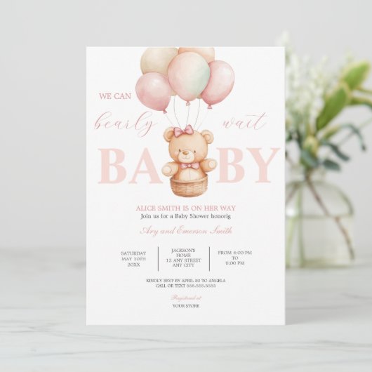 We kunnen wachten tot Teddy Bear Baby shower Pink Kaart (Staand voorkant)