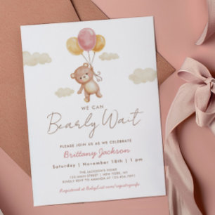 We kunnen wachten tot Teddy Bear Baby shower Pink Kaart