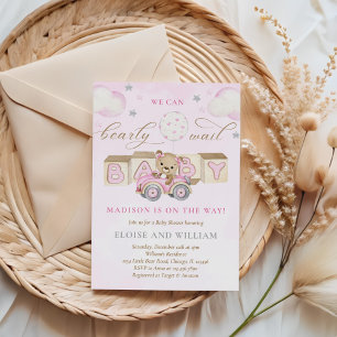 We kunnen wachten tot Teddy Bear Baby shower Pink Kaart