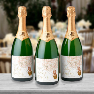 We kunnen wachten tot Teddy Bear Baby shower Sparkling Wijnetiket
