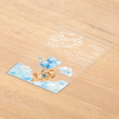 We kunnen wachten tot Teddy Bear Blue Boy Baby sho Acryl Uitnodigingen (Laagn)