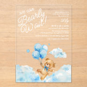 We kunnen wachten tot Teddy Bear Blue Boy Baby sho Acryl Uitnodigingen (Voorkant)