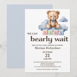 We kunnen wachten tot Teddy Bear Boy Baby shower Kaart