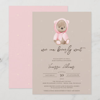 We kunnen wachten tot Teddy Bear Girl Baby shower Kaart
