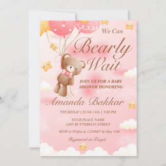 We kunnen wachten tot Teddy Bear Girl Baby shower Kaart