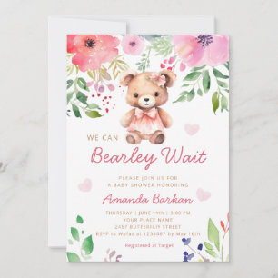 We kunnen wachten tot Teddy Bear Girl Baby shower Kaart