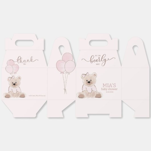 We kunnen wachten tot Teddy Bear Pink Baby shower Bedankdoosjes (Ongevouwen)