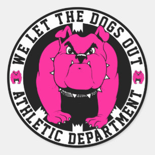 We laten de Honden Athletic Dept. Bulldog Mascot R Ronde Sticker