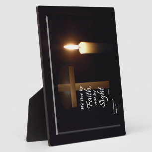 We leven bij Faith Bible Verse Plaque Fotoplaat