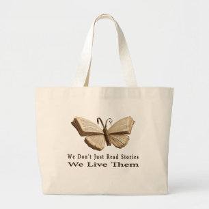 We Live Stories Vintage Boek Vlinder Grote Tote Bag