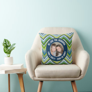 We Love Grandma - Aangepaste foto - blauwe chevron Kussen