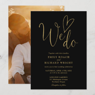 We Love Heart Photo Zwart En Gouden Trouw Kaart