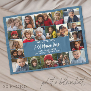 We Love You - 20 Foto Collage Blauw Fleece Deken