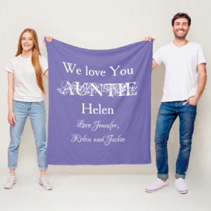 "We Love You AUNTIE" Aangepaste namen Licht Paarse Fleece Deken