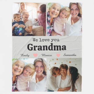We love you grandma elegant script 4photo keepsake fleece deken