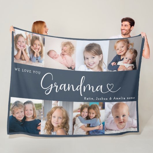 We Love you Grandma Script 8 Photo Modern Fleece Deken (In situ)